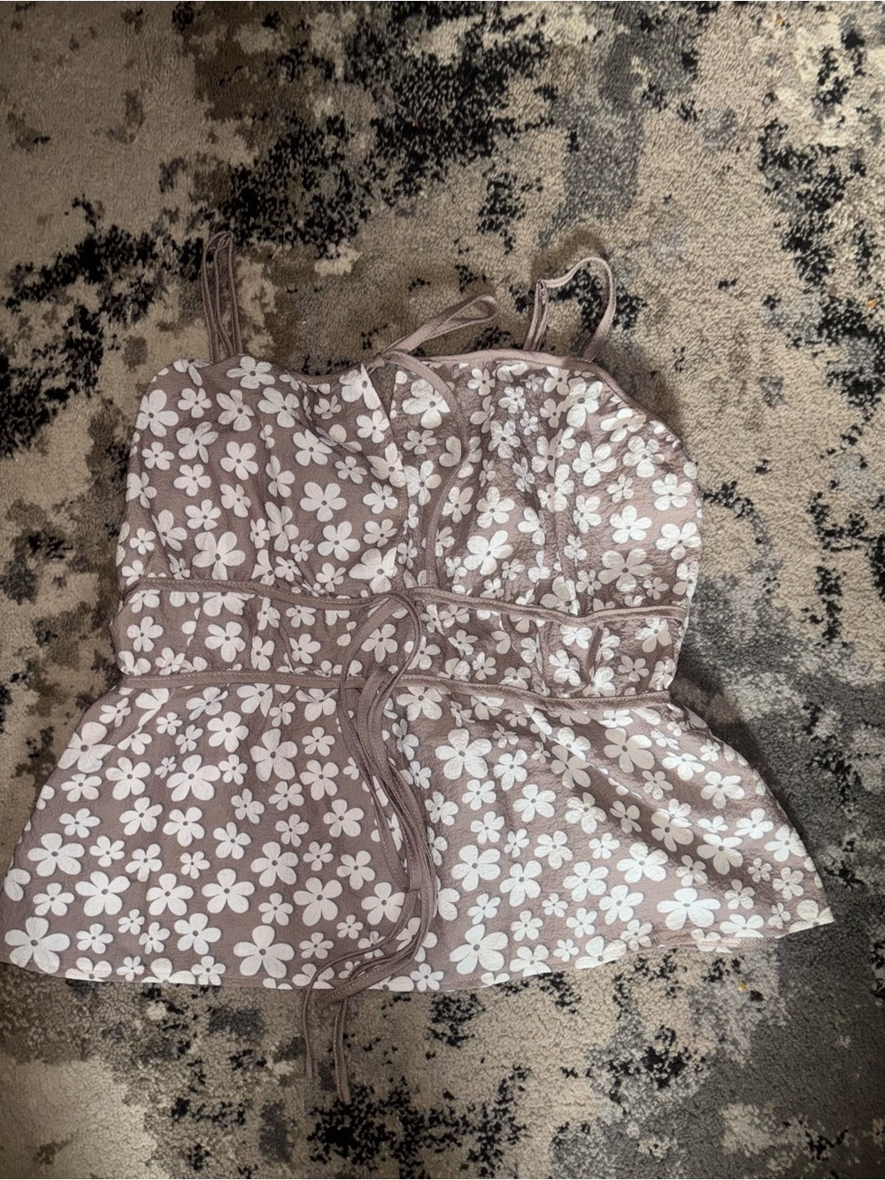 SHEIN Taupe Floral Tie-Waist Spaghetti Strap Tank
